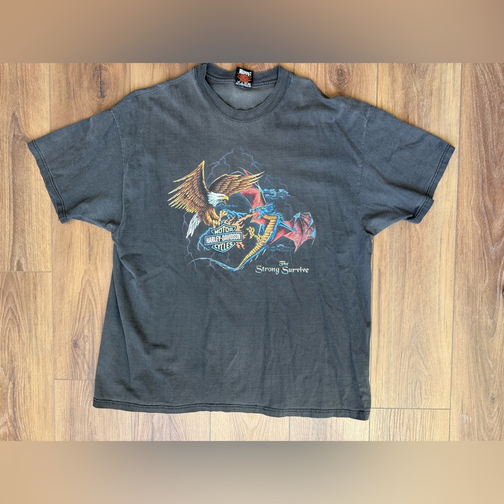 Vintage Harley-Davidson Shirt Mens 2XL USA Made Eagle Dragon‎ Strong Survive 90s